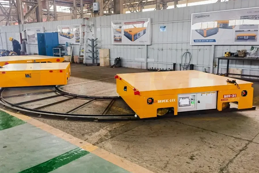 Rail transfer cart vs Trackless cart